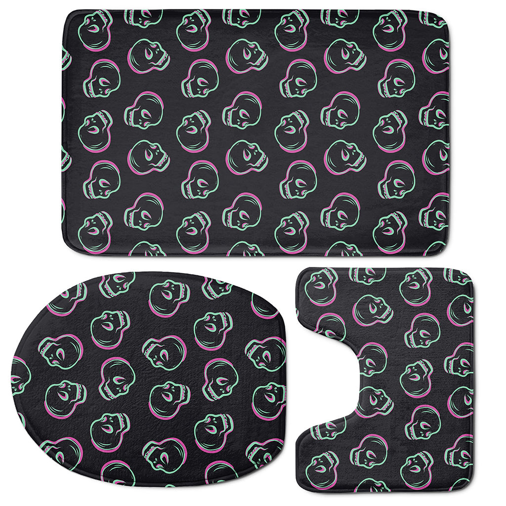 Purple And Teal Skull Pattern Print 3 Piece Bath Mat Set