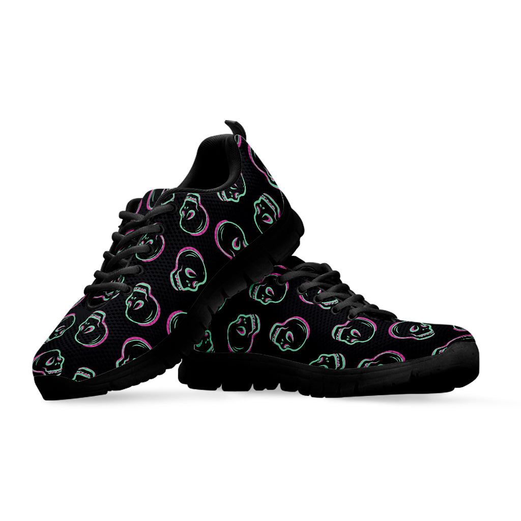 Purple And Teal Skull Pattern Print Black Sneakers