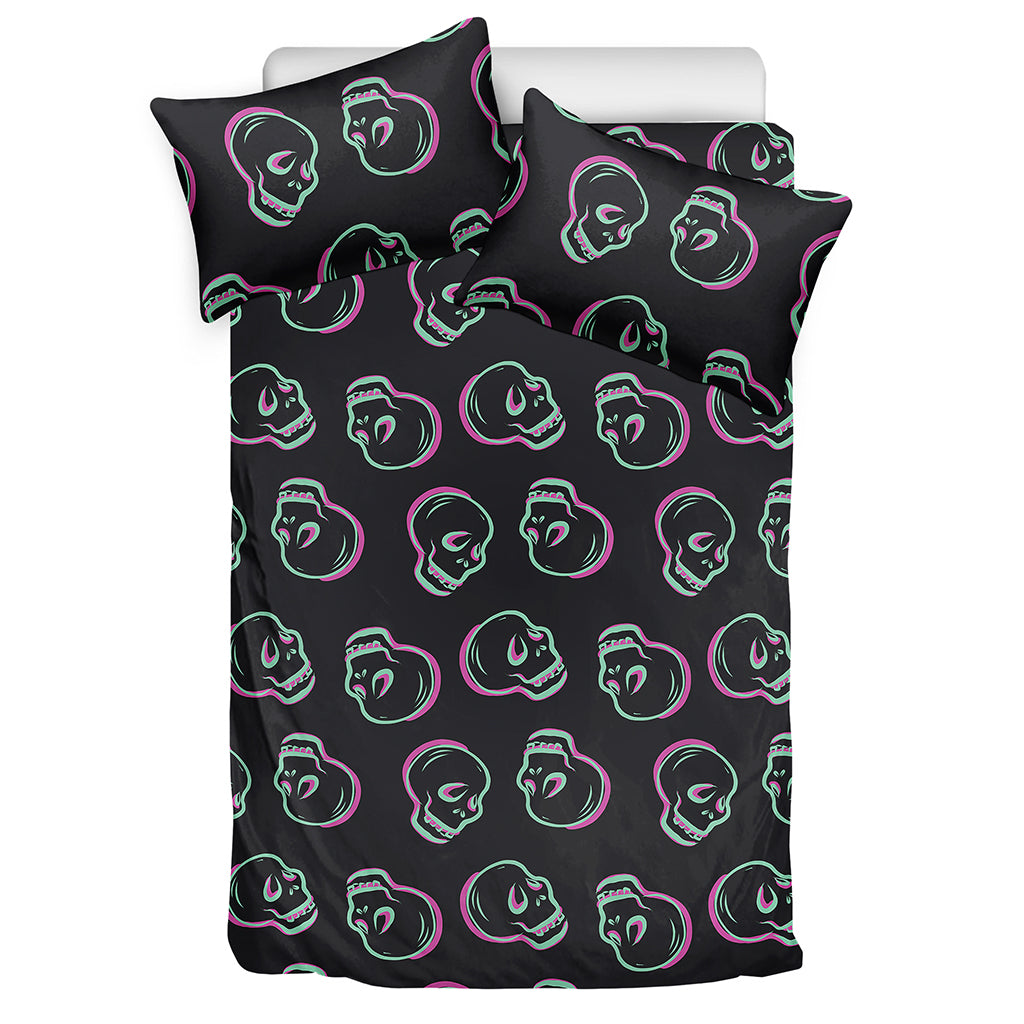 Purple And Teal Skull Pattern Print Duvet Cover Bedding Set