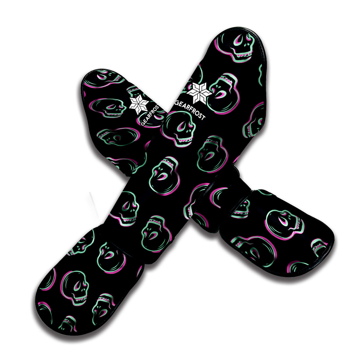 Purple And Teal Skull Pattern Print Muay Thai Shin Guard