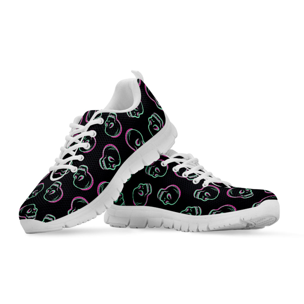 Purple And Teal Skull Pattern Print White Sneakers