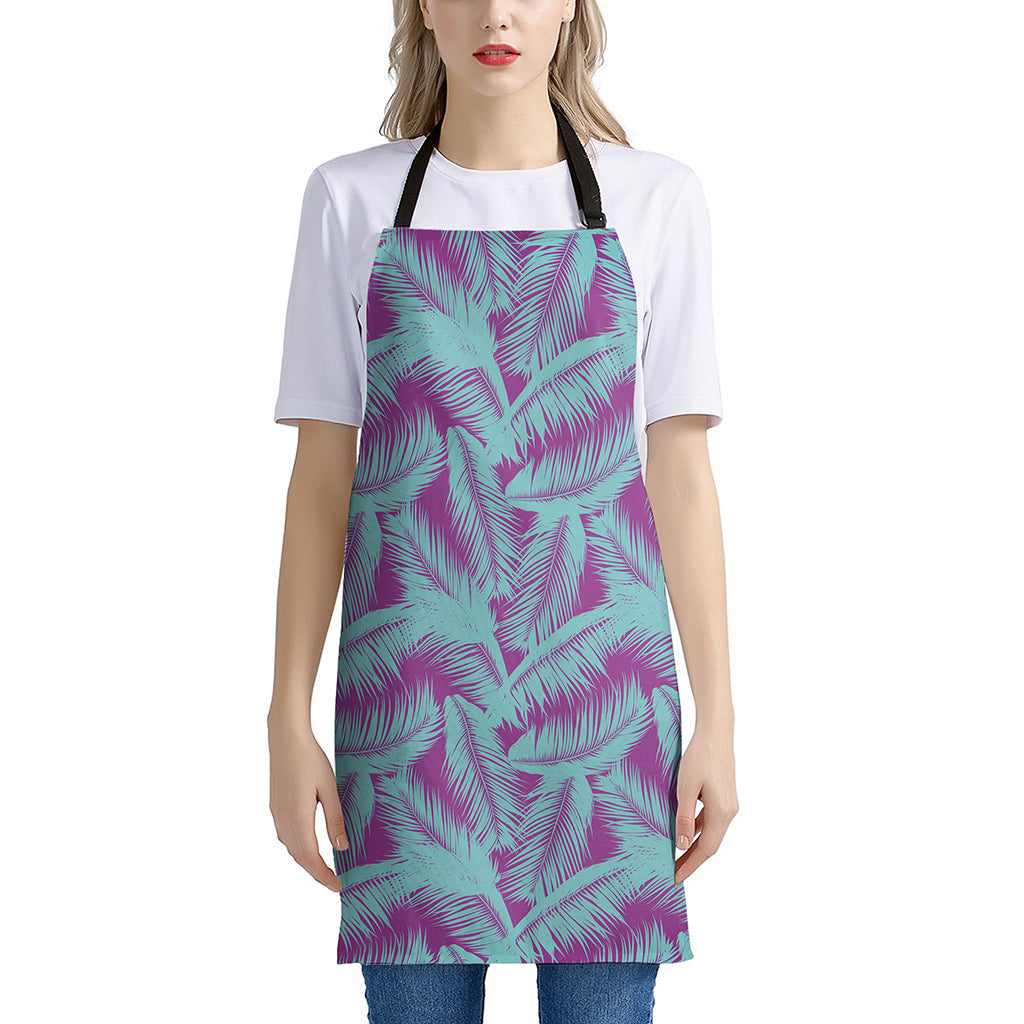 Purple And Teal Tropical Leaf Print Apron