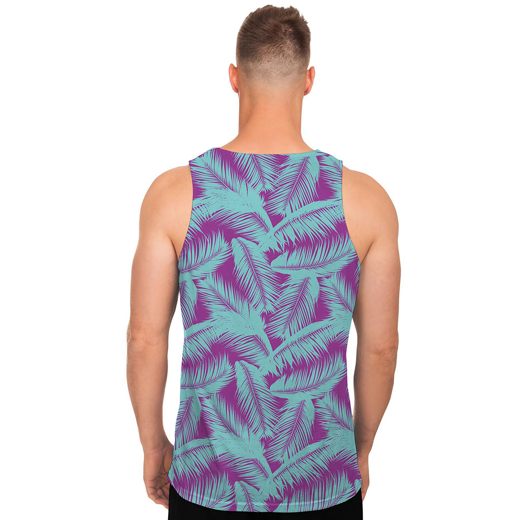 Purple And Teal Tropical Leaf Print Men's Tank Top