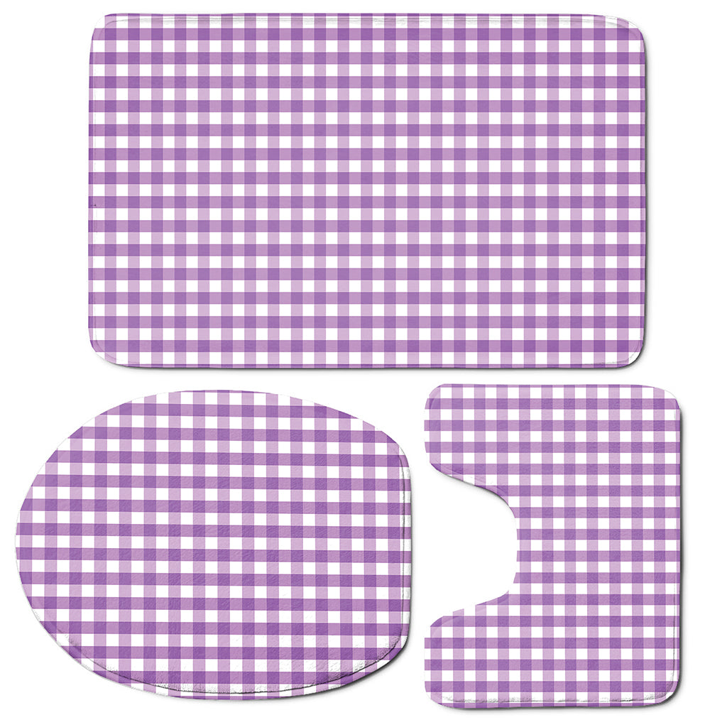 Purple And White Check Pattern Print 3 Piece Bath Mat Set