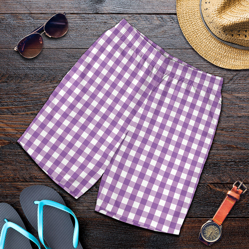 Purple And White Check Pattern Print Men's Shorts
