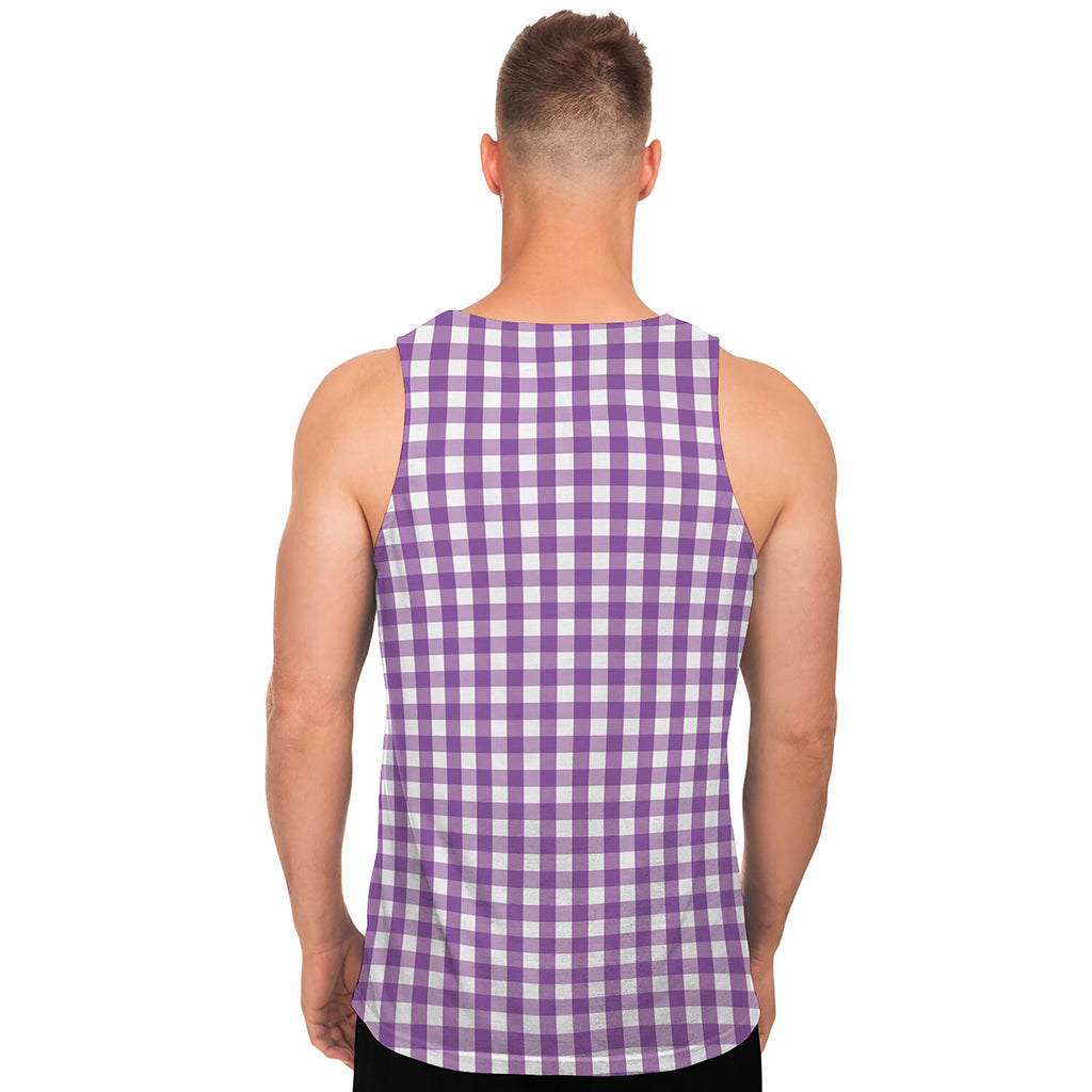 Purple And White Check Pattern Print Men's Tank Top