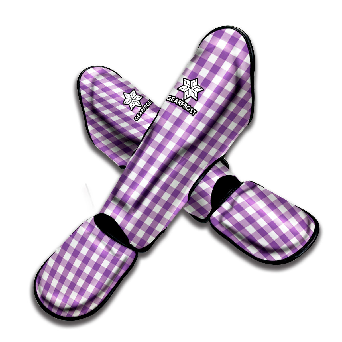 Purple And White Check Pattern Print Muay Thai Shin Guard