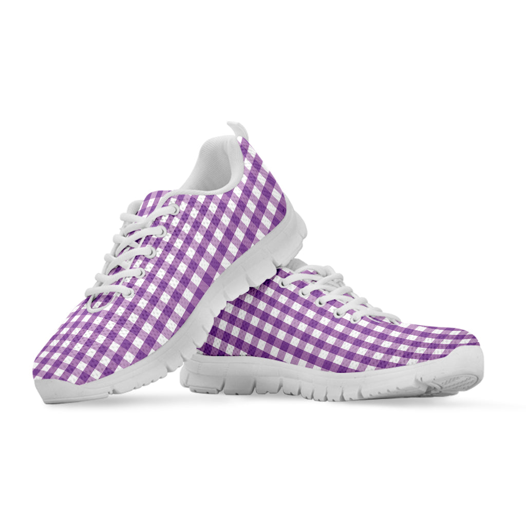Purple And White Check Pattern Print White Sneakers