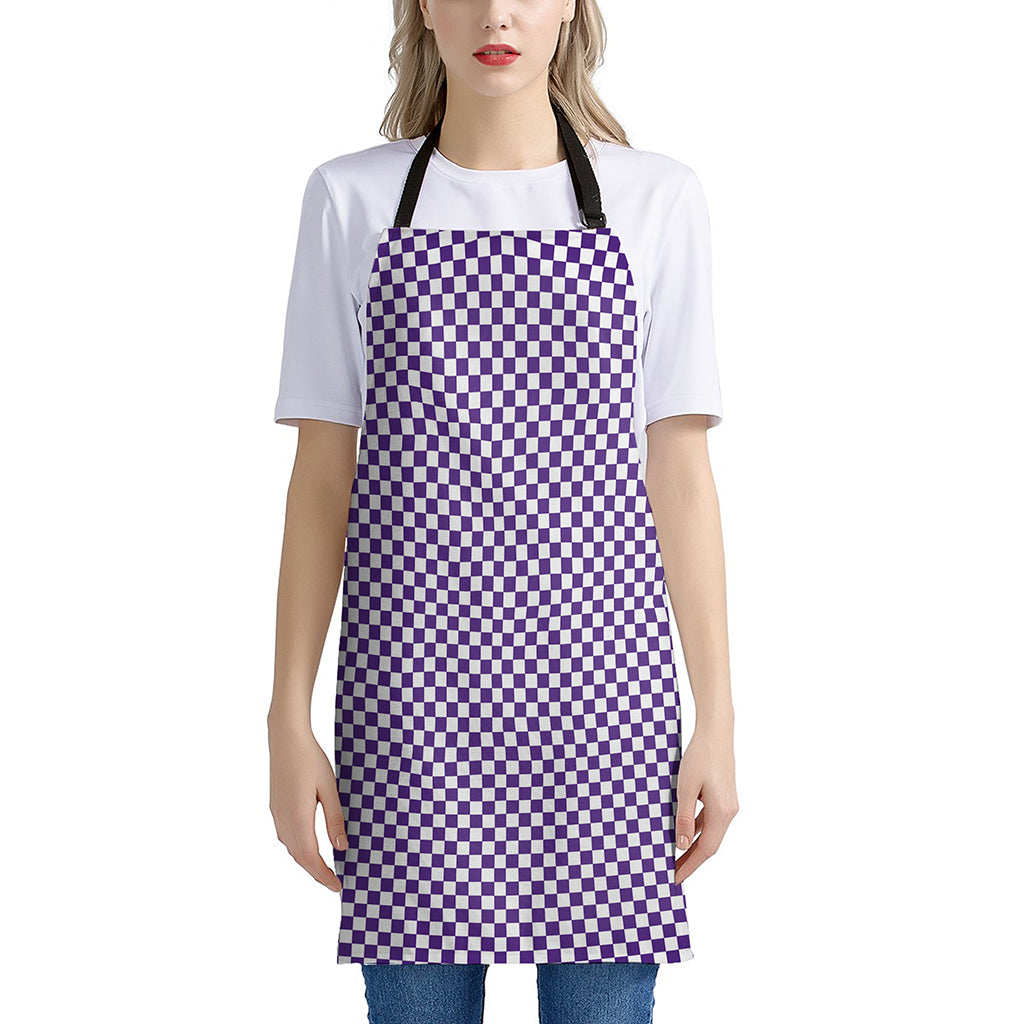 Purple And White Checkered Pattern Print Apron