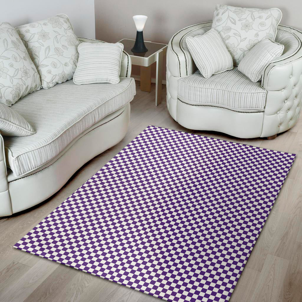 Purple And White Checkered Pattern Print Area Rug