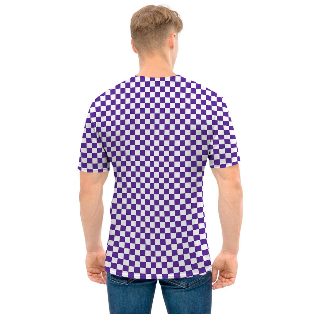 Purple And White Checkered Pattern Print Men's T-Shirt