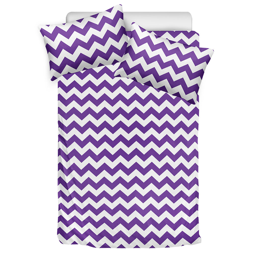 Purple And White Chevron Pattern Print Duvet Cover Bedding Set
