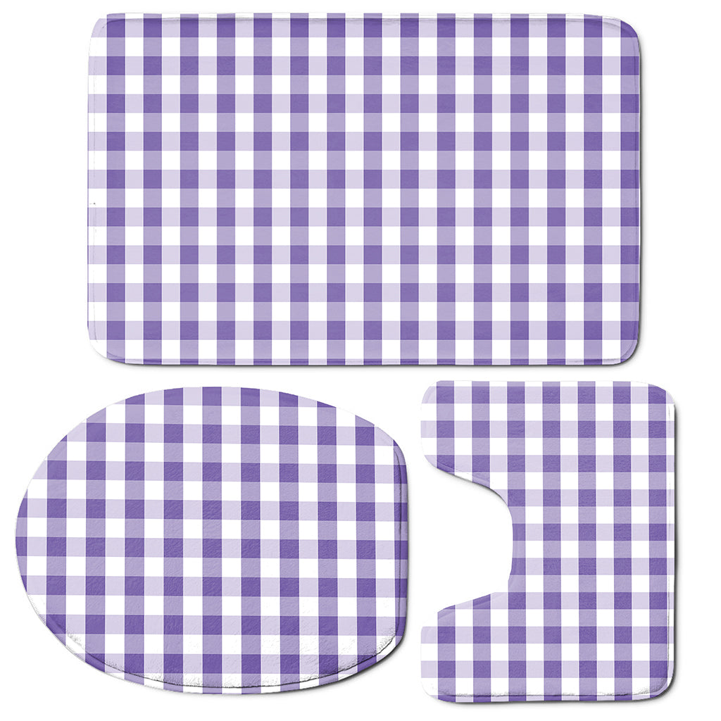 Purple And White Gingham Pattern Print 3 Piece Bath Mat Set