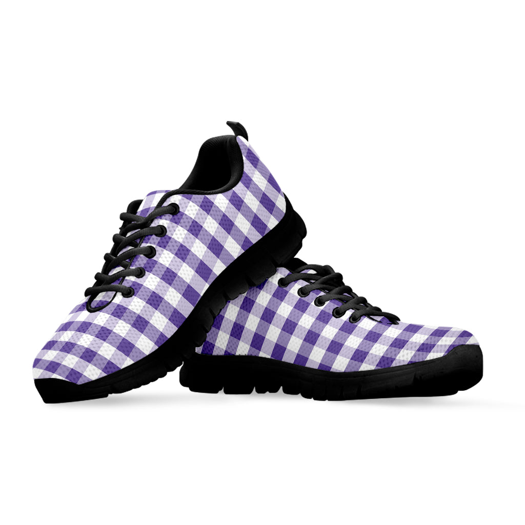 Purple And White Gingham Pattern Print Black Sneakers