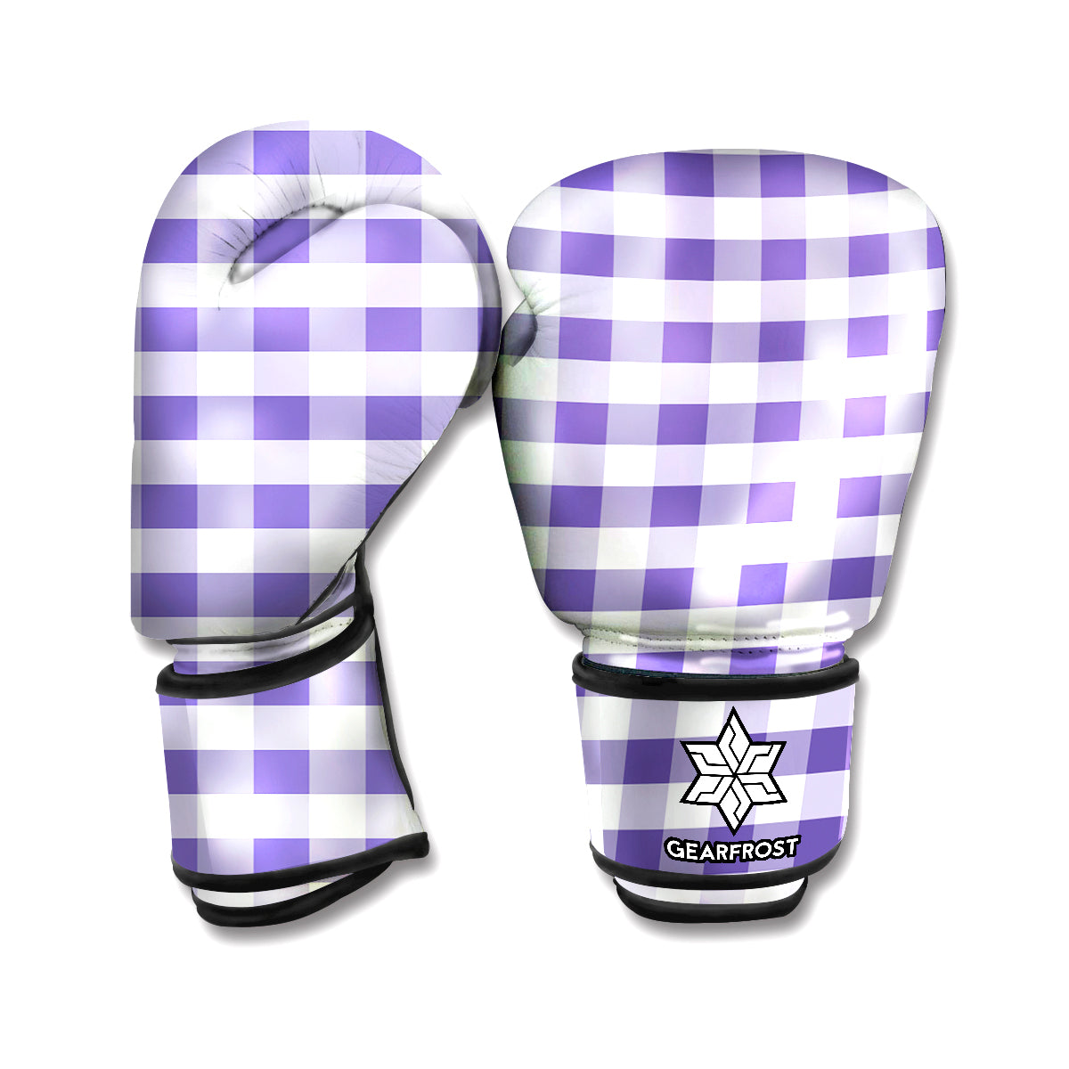 Purple And White Gingham Pattern Print Boxing Gloves