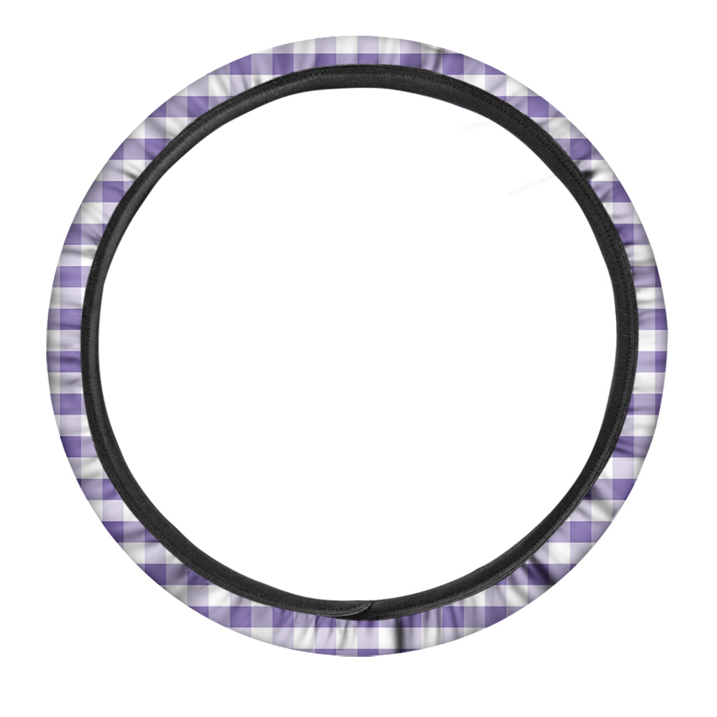 Purple And White Gingham Pattern Print Car Steering Wheel Cover