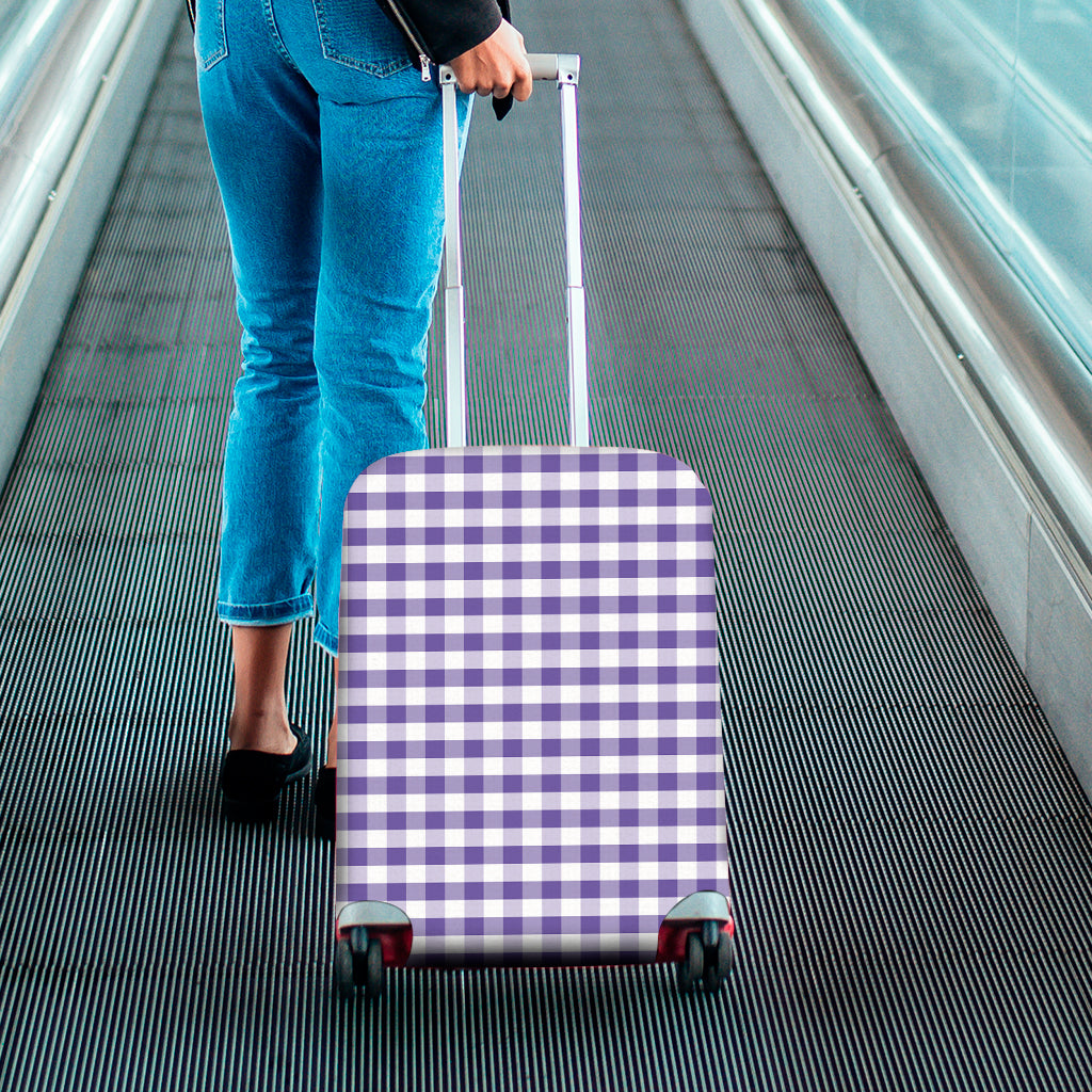 Purple And White Gingham Pattern Print Luggage Cover