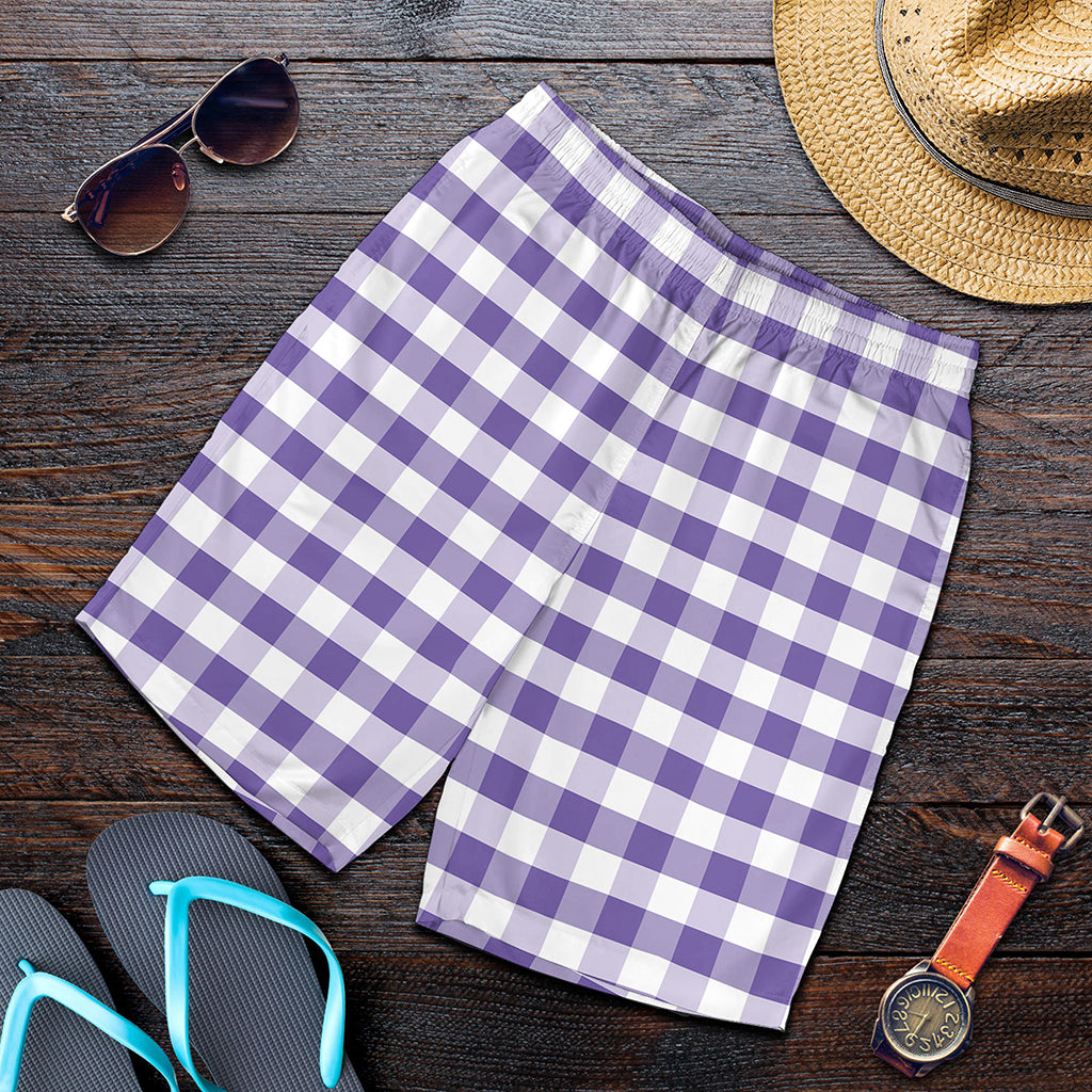 Purple And White Gingham Pattern Print Men's Shorts