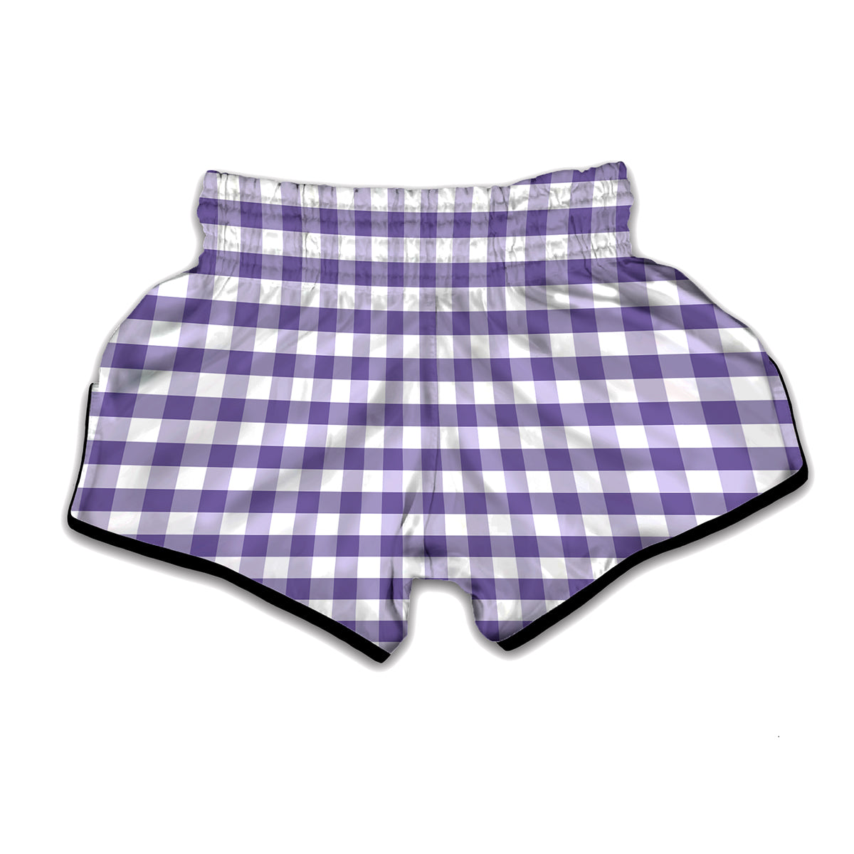 Purple And White Gingham Pattern Print Muay Thai Boxing Shorts