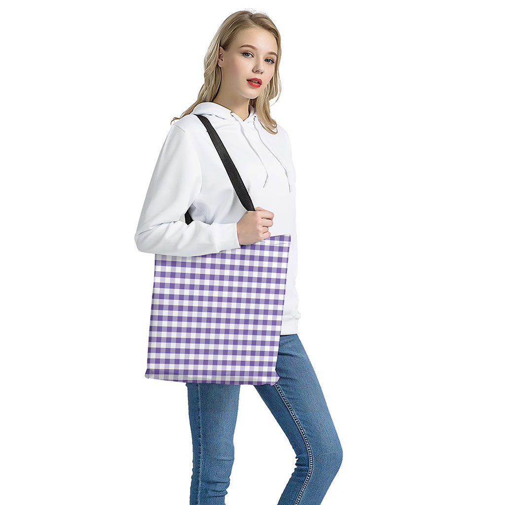 Purple And White Gingham Pattern Print Tote Bag
