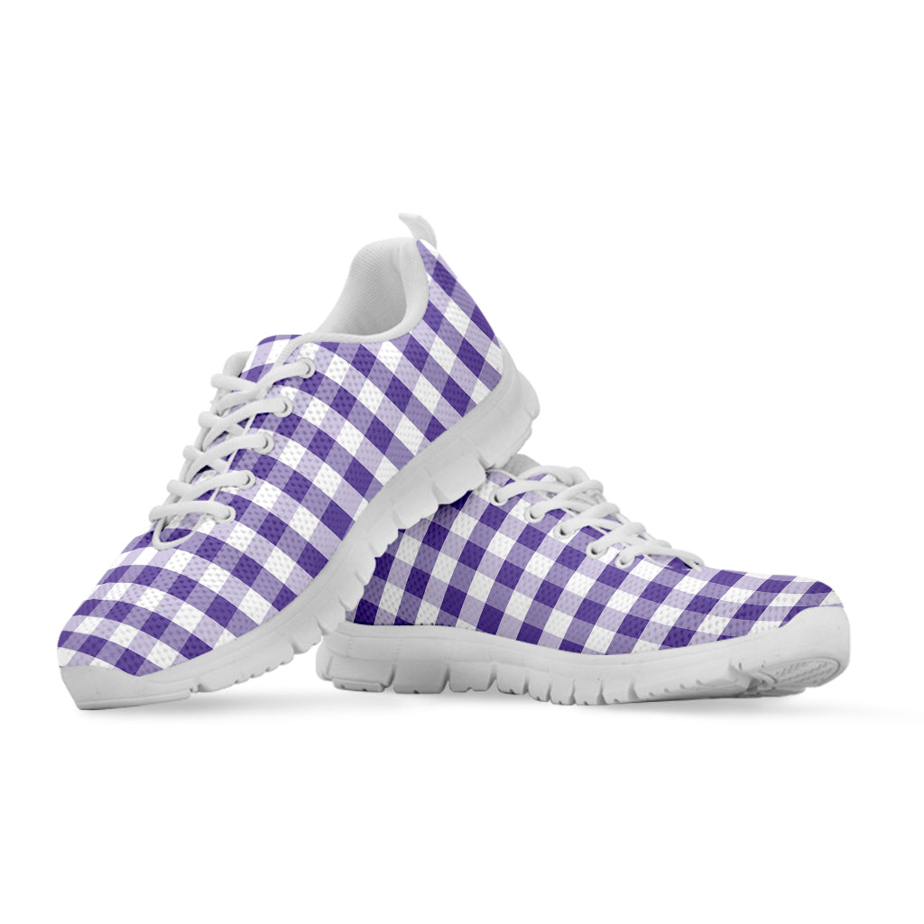 Purple And White Gingham Pattern Print White Sneakers