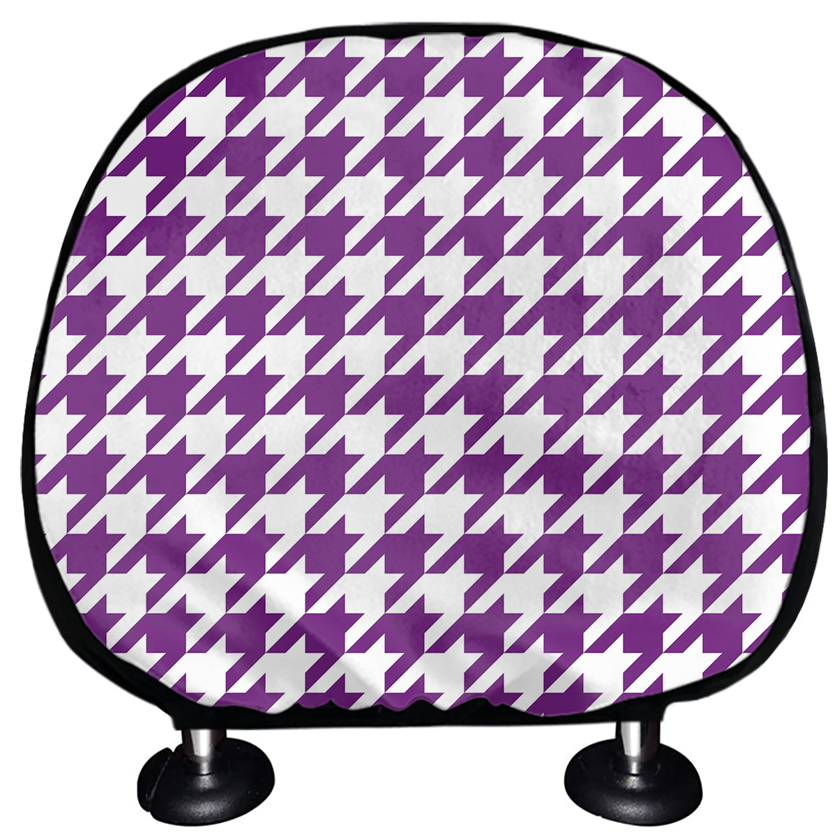 Purple And White Houndstooth Print Car Headrest Covers