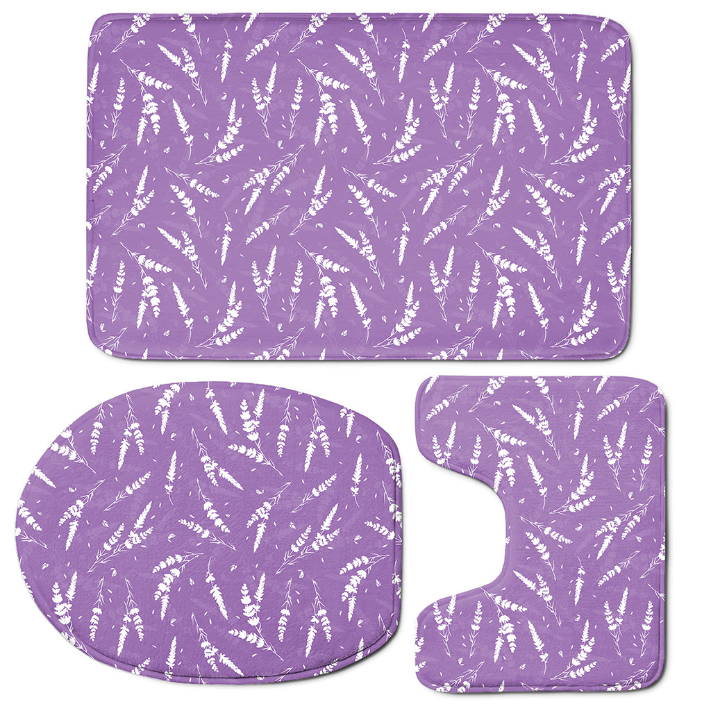 Purple And White Lavender Pattern Print 3 Piece Bath Mat Set