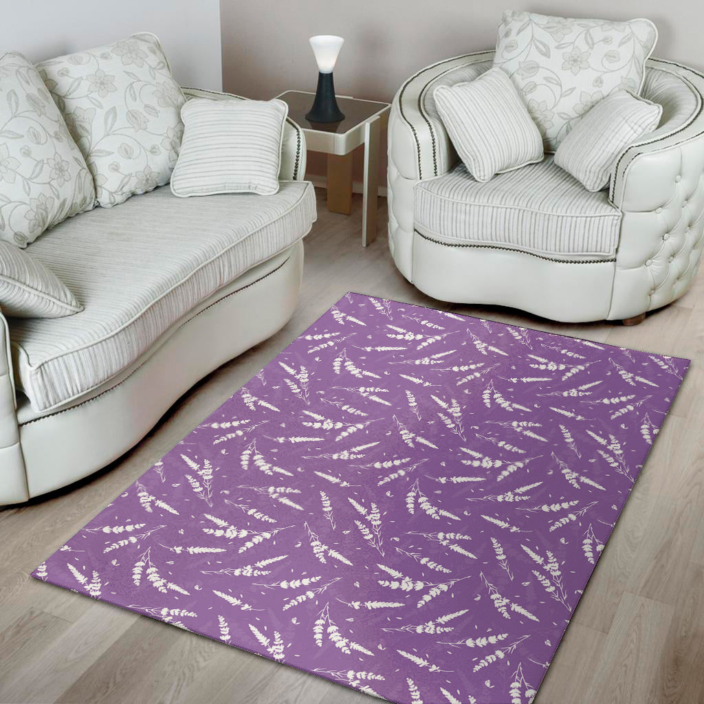Purple And White Lavender Pattern Print Area Rug