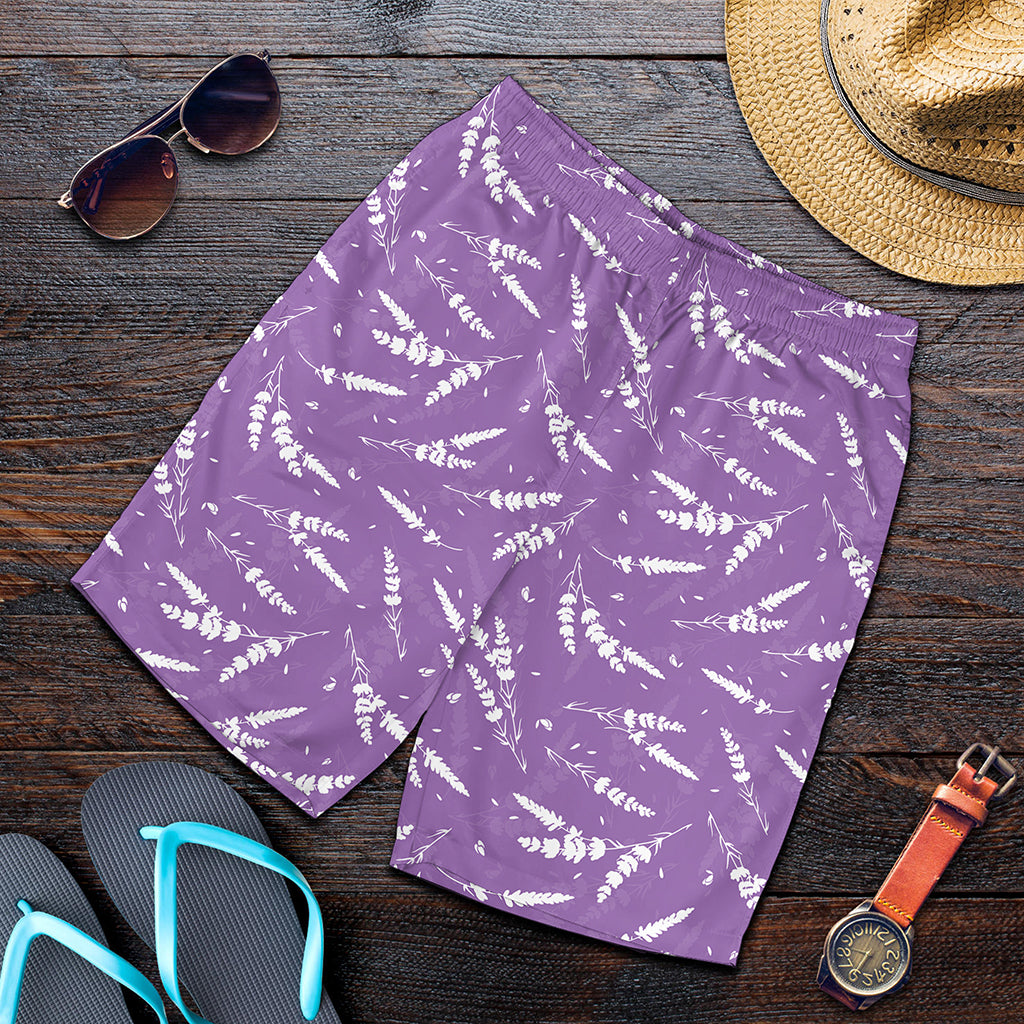 Purple And White Lavender Pattern Print Men's Shorts
