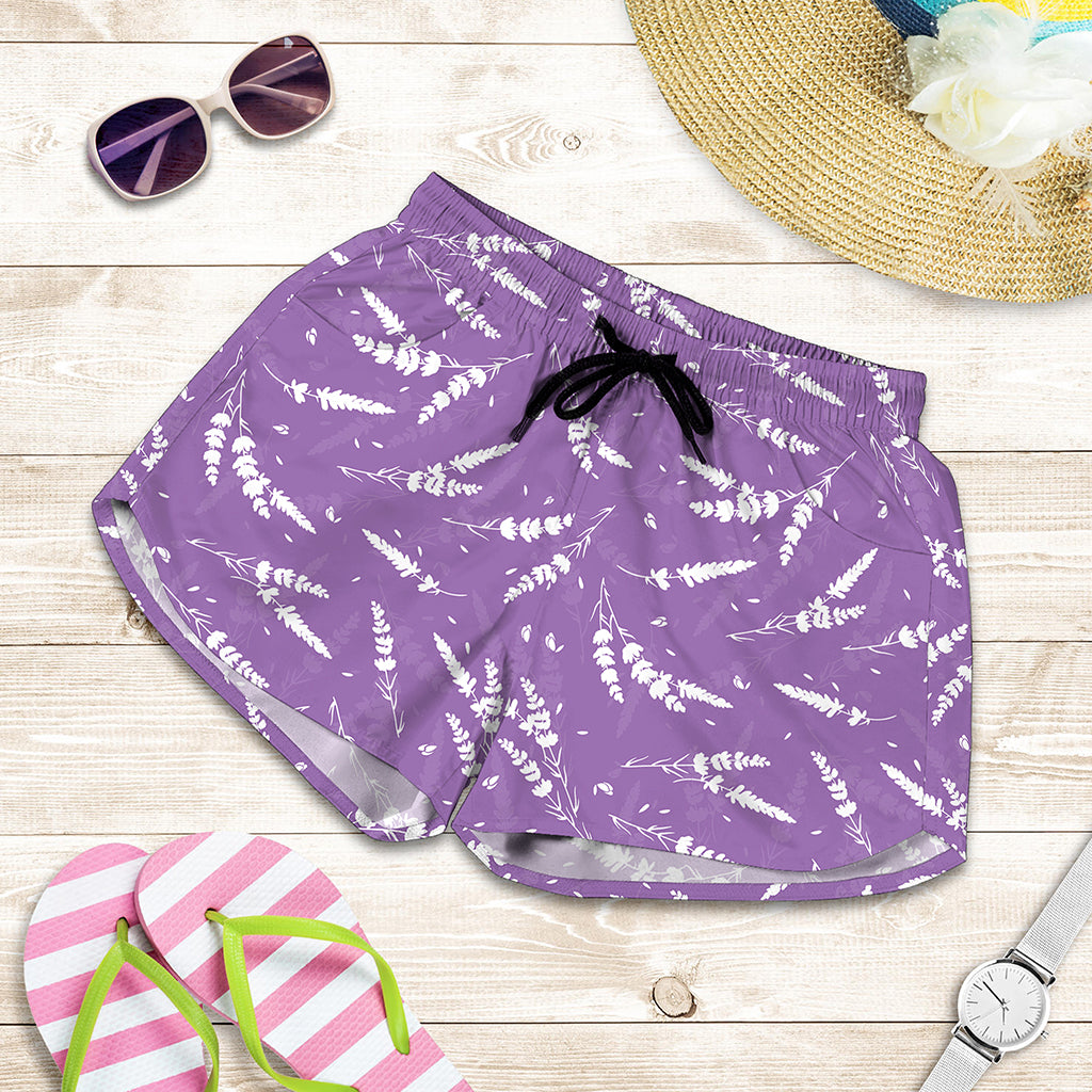 Purple And White Lavender Pattern Print Women's Shorts