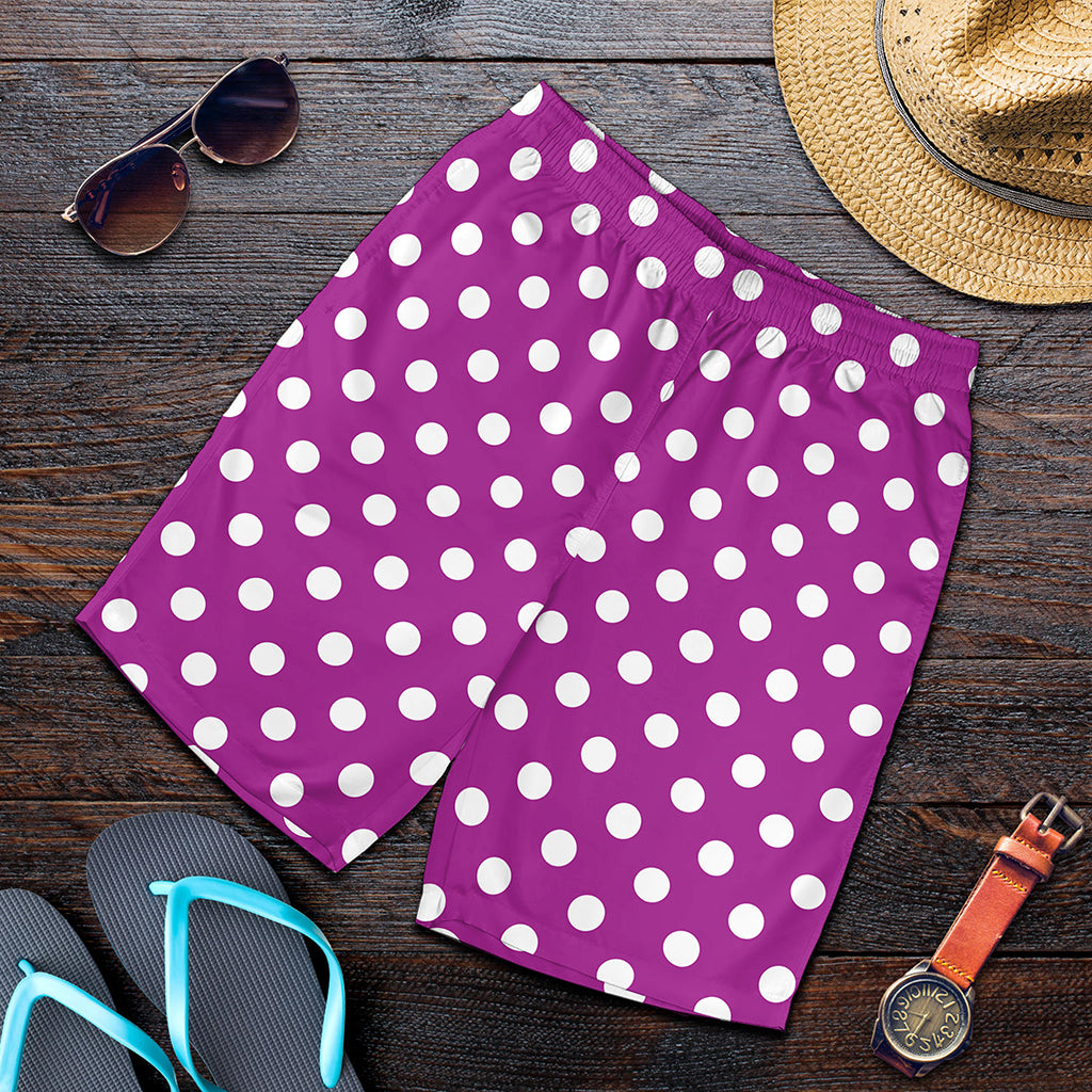 Purple And White Polka Dot Pattern Print Men's Shorts