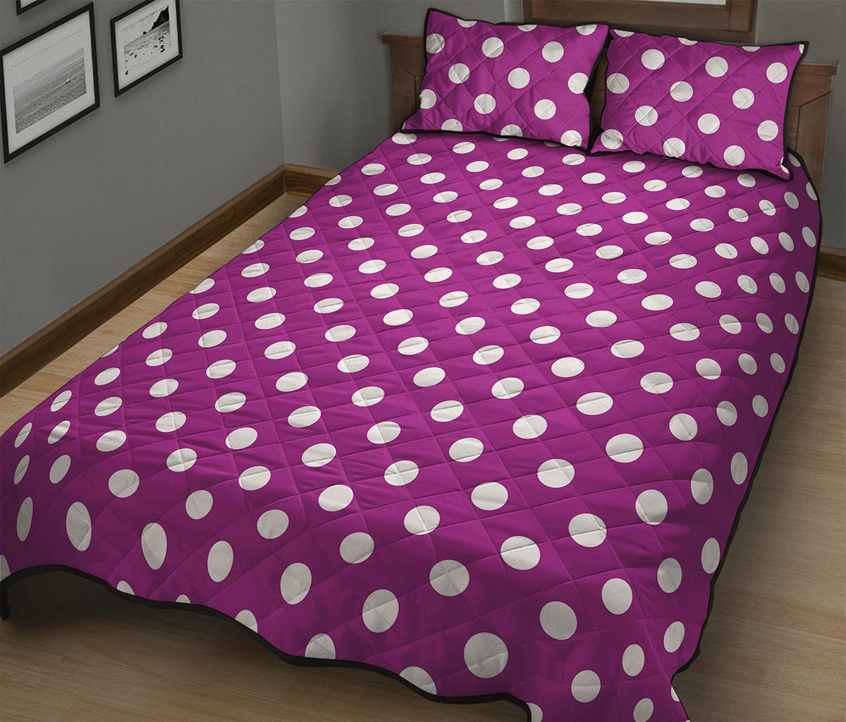 Purple And White Polka Dot Pattern Print Quilt Bed Set
