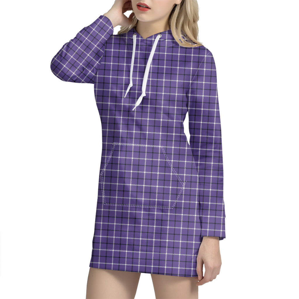 Purple And White Tattersall Print Hoodie Dress