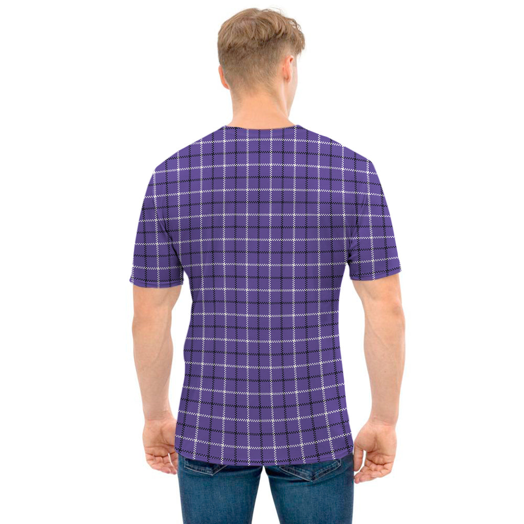 Purple And White Tattersall Print Men's T-Shirt