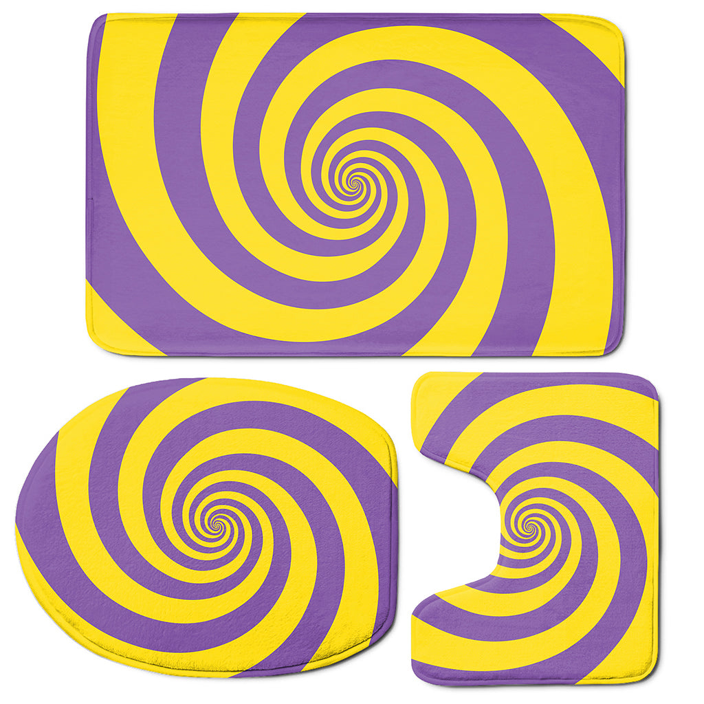 Purple And Yellow Spiral Illusion Print 3 Piece Bath Mat Set