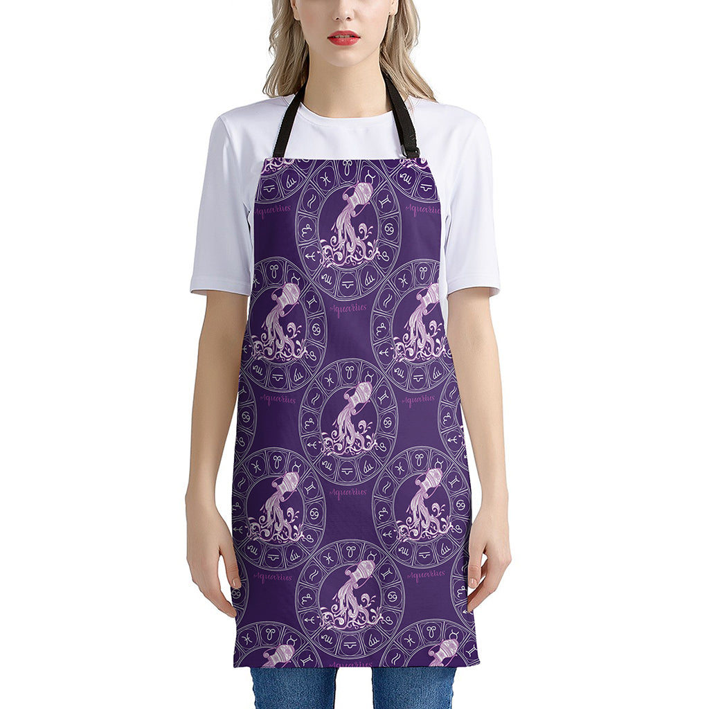 Purple Aquarius Zodiac Pattern Print Apron