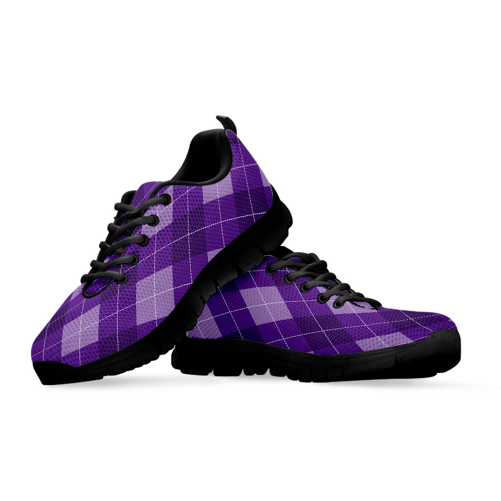 Purple Argyle Pattern Print Black Sneakers