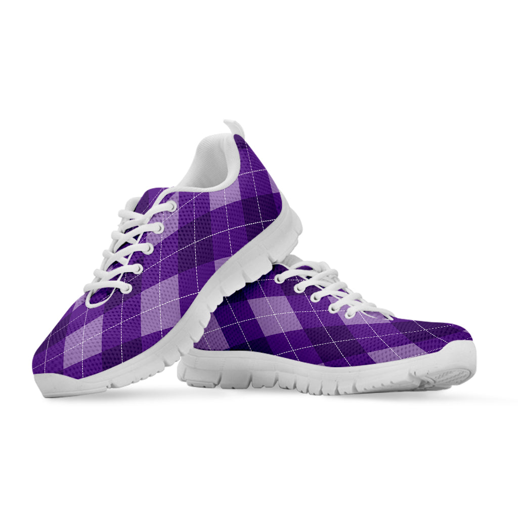 Purple Argyle Pattern Print White Sneakers
