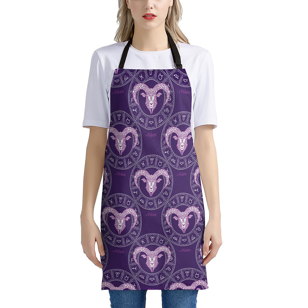 Purple Aries Zodiac Pattern Print Apron
