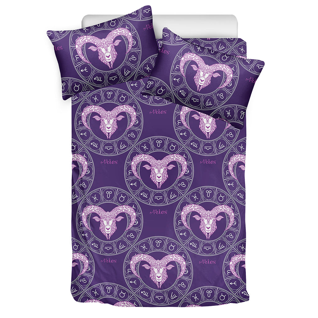 Purple Aries Zodiac Pattern Print Duvet Cover Bedding Set