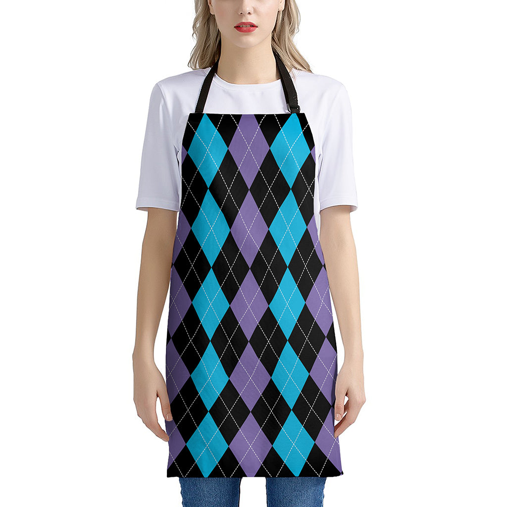 Purple Black And Blue Argyle Print Apron