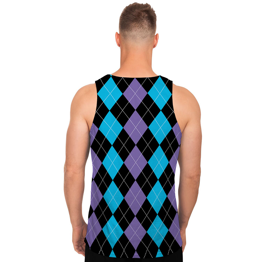 Purple Black And Blue Argyle Print Men's Tank Top
