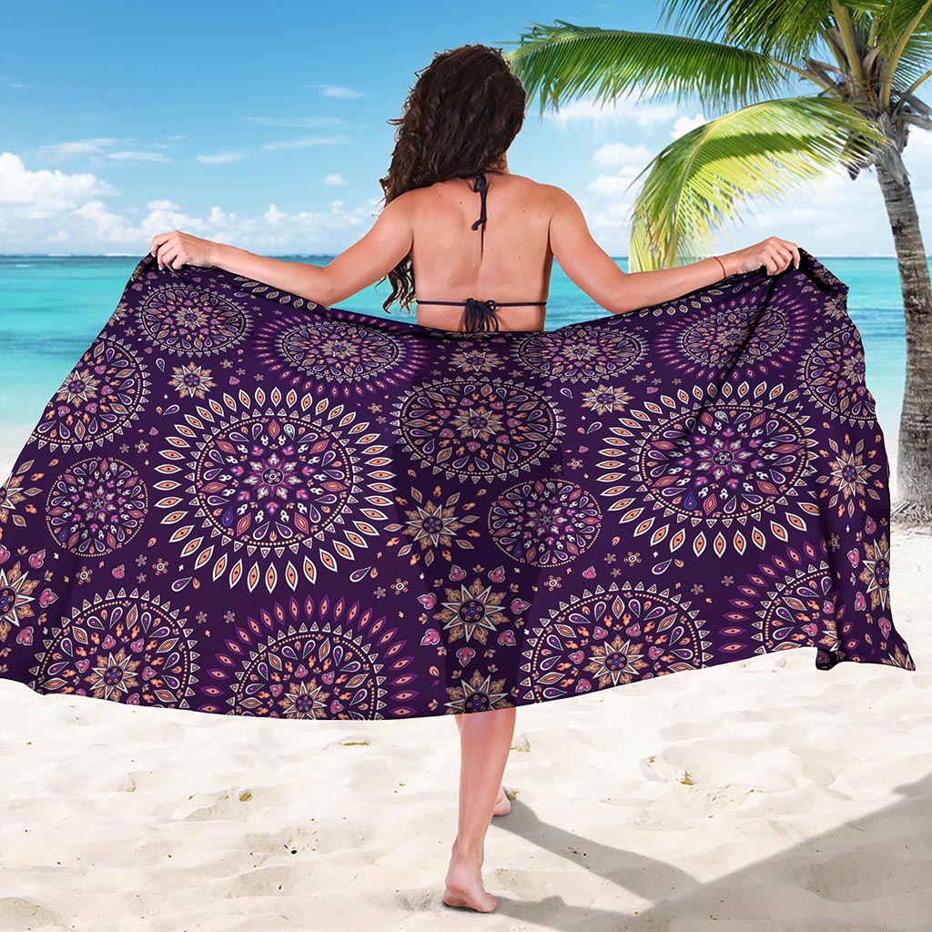 Purple Bohemian Mandala Pattern Print Beach Sarong Wrap
