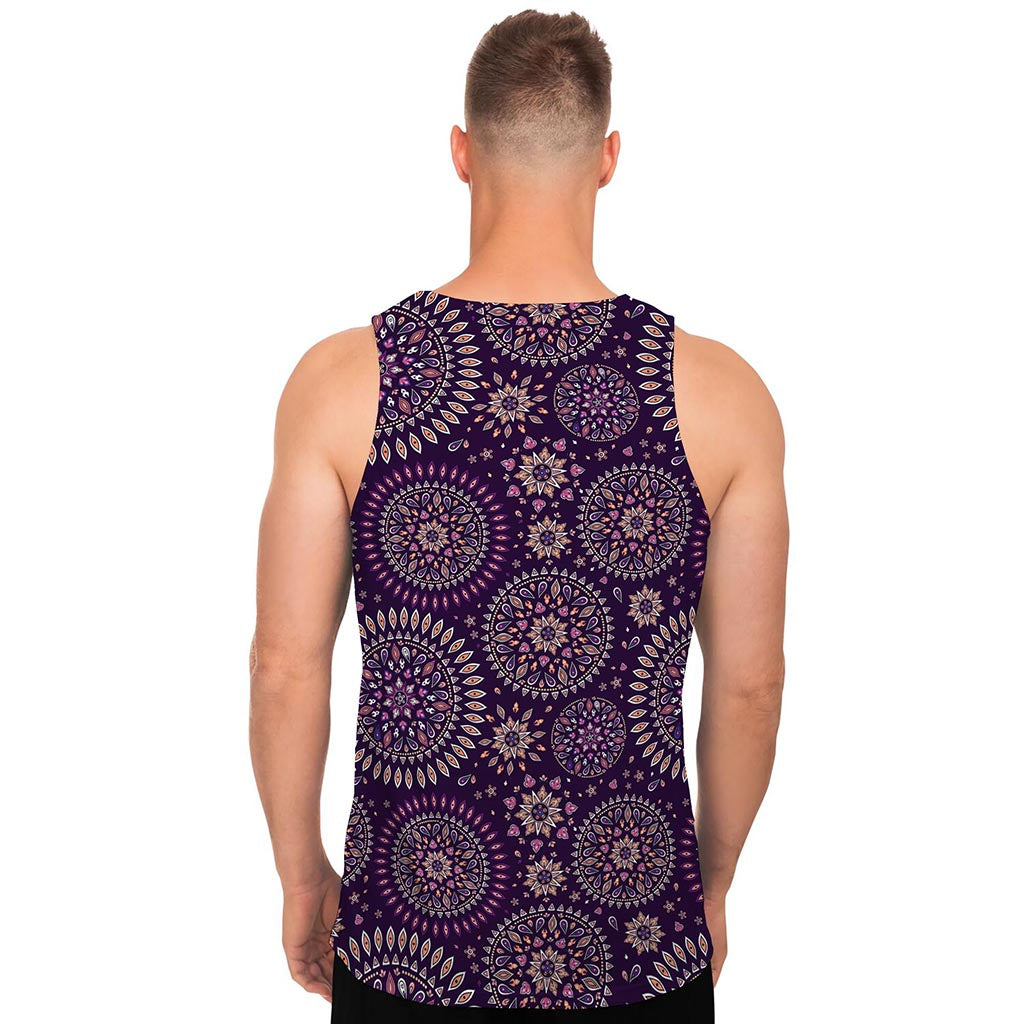 Purple Bohemian Mandala Pattern Print Men's Tank Top