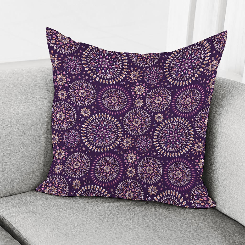 Purple Bohemian Mandala Pattern Print Pillow Cover