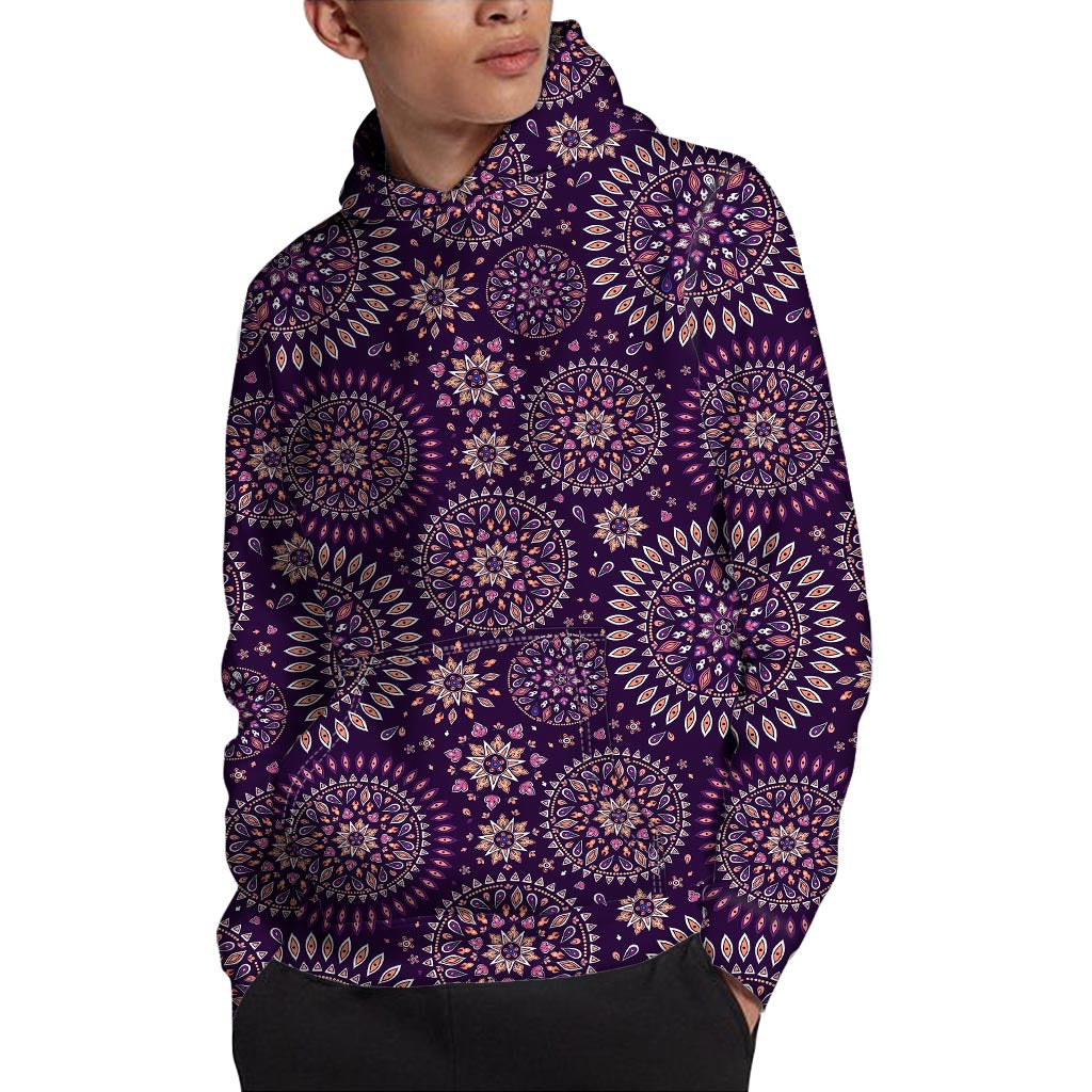 Purple Bohemian Mandala Pattern Print Pullover Hoodie