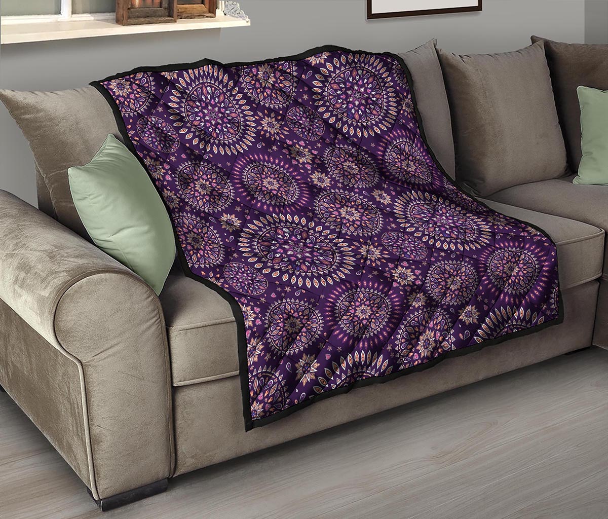 Purple Bohemian Mandala Pattern Print Quilt