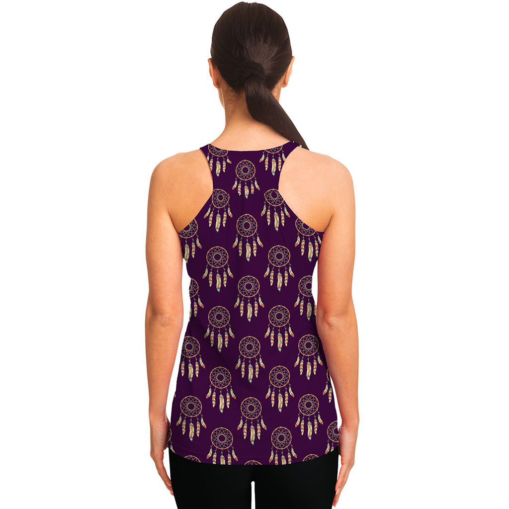 Purple Boho Dream Catcher Pattern Print Women's Racerback Tank Top