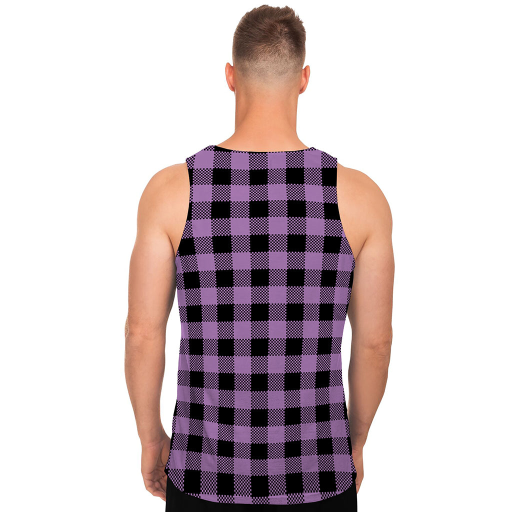 Purple Buffalo Plaid Print Men's Tank Top
