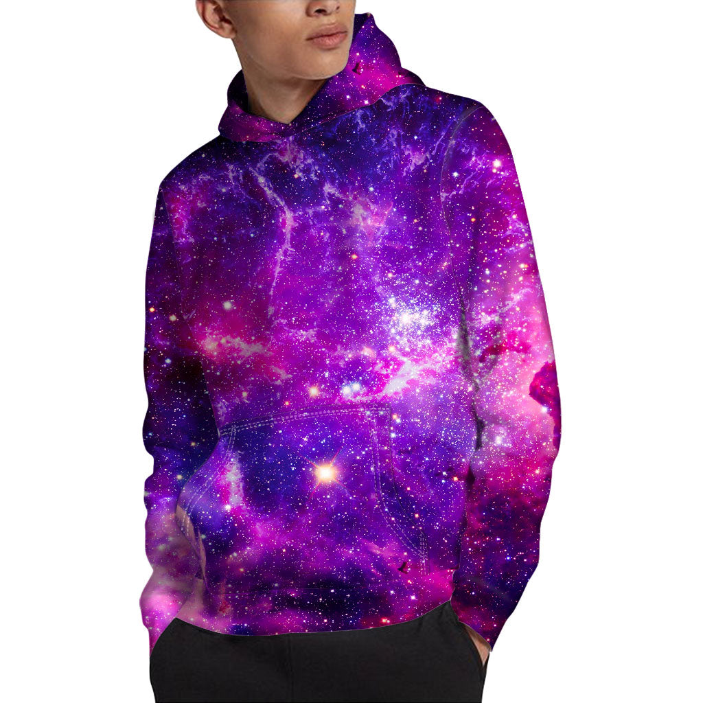 Purple Bursting Galaxy Space Print Pullover Hoodie